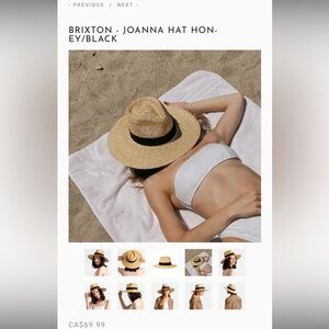 Brixton Joanna Straw Sun Hat in Honey with Black Band